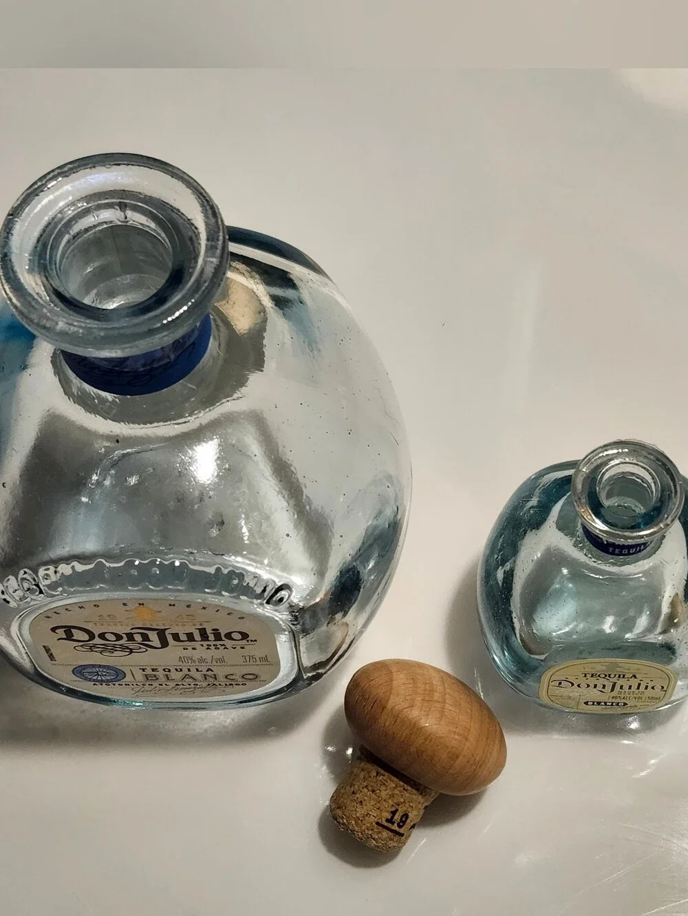 Don Julio Blanco Empty Bottle Lot 375ml 50ml Mini Blue Glass Wood Cork Tequila